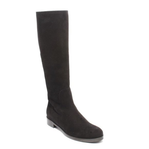 Luca Grossi 289 Black Suede Leather Stretch Zip-Up Knee High Boots - Picture 1 of 8